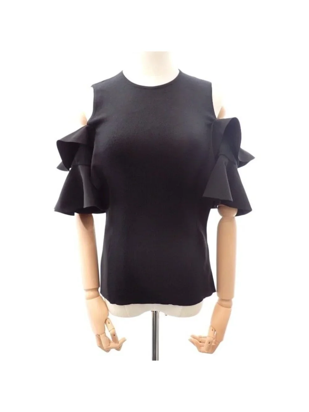 Louis Vuitton Ruffle Open Shoulder Top S Knit Wool Cashmere Black Sweater